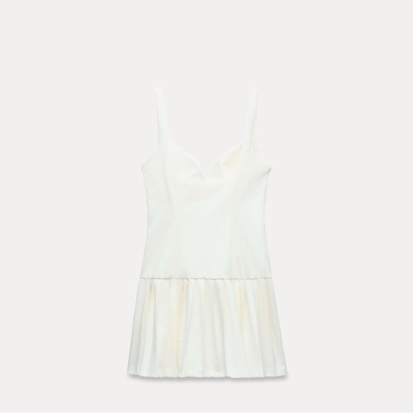 NWT ZARA NEW ELEGANT WHITE MINI PLEATED TABS DRESS - Picture 9 of 13